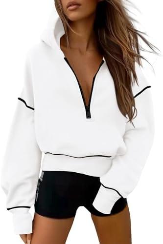 PRETTYGARDEN Women's 2026 Fall Hooded Sweatshirts Long Sleeve Half Zip Cropped Hoodies Pullover Winter Fashion Clothes, S