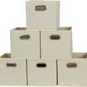 Household Essentials 82-1 Foldable Fabric Storage Bins | Set of 6 Cubby Cubes with Handles | Natural (Cream)