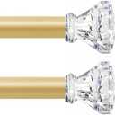 TVWOO Gold Decorative Crystal Curtain Rods  Pack:Heavy Duty Adjustable Window Curtains Rods for Living Room Bedroom,Brass Gold Modern Acrylic Drapery Rods Set with Clear Bling Diamond Finials,18-45"