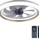 OurEDee 20'' Ceiling Fan with Lights & Remote, Low Profile, 6 Wind Speeds, Dimmable Light, Modern White Flush Mount, Smart for Home (Gold+Grey)