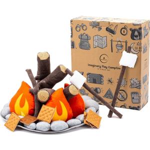 Pretend Campfire - Sensory Play Pretend Camping Set for Kids with Plush Fire, Logs and Stones - 17 Pieces - Safe, Soft, Fake Fire Pit - Felt Toy Campfire Playset for Kids