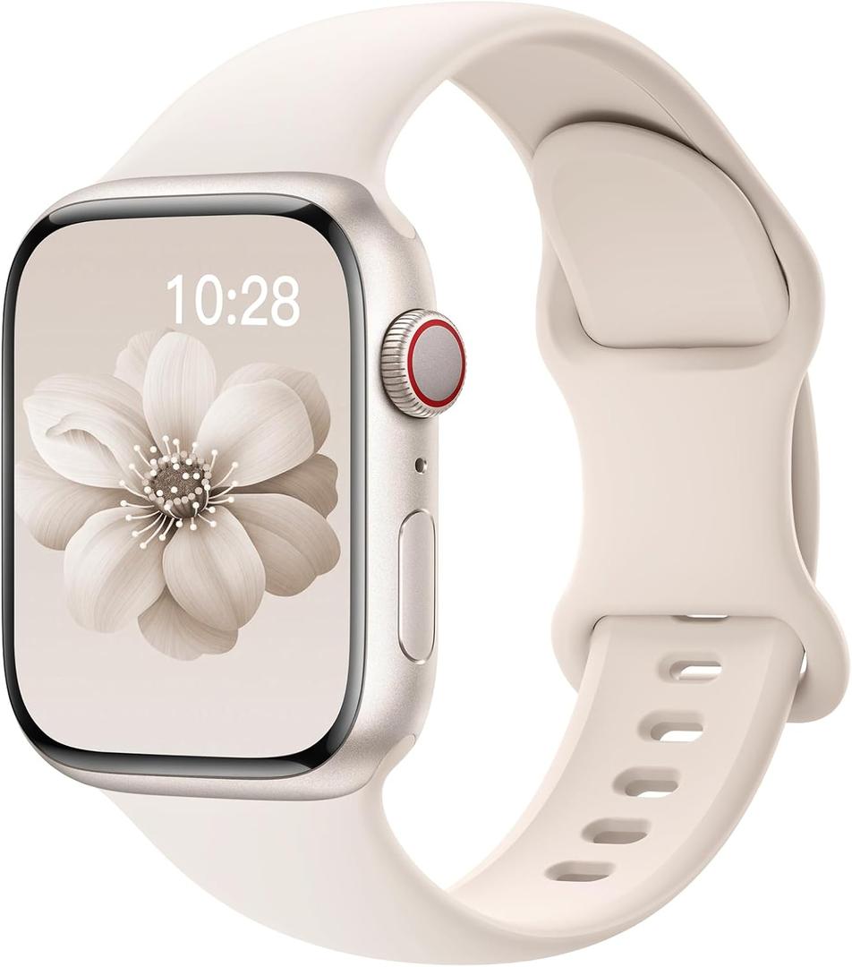 Sport Silicone Band Compatible with Apple Watch Bands 40mm 38mm 41mm 44mm 45mm 42mm 49mm Women Men,Soft Wristband Waterproof Replacement Sport Strap for iWatch Bands Series 9 8 7 6 5 4 3 2 1 SE Ultra (Starlight)