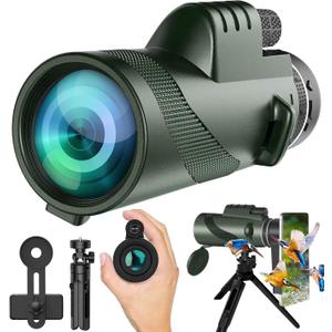 Monocular-Telescope 80x100 High Powered for Adults Monocular for Smartphone Adapter Telescope Hunting Wildlife Bird Watching Travel Camping Hiking-Green