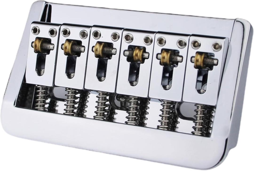 Guyker Adjustable Guitar Bridge, 10.5mm String Space Copper Fixed Saddles Bridge with Zinc Block Replacement Part for 6 String Electric Guitar (GG2006, Chrome)