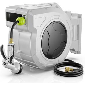 Retractable Garden Hose Reel, 1/2 Inch x 100ft, Wall Mounted Hose Reel