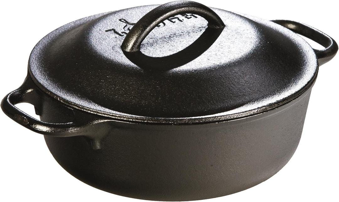 Lodge Cast Iron Dutch Oven 2 Quart - Loop Handle Cooking Vessel - Even Heat Retention - Oven-Safe, Versatile Pot