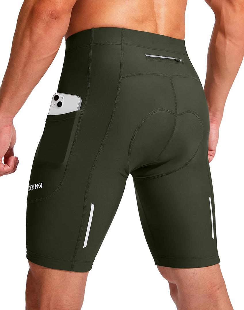 Bikewa Men's Bike Shorts 3D Padded Cycling Road Biking Mountain Riding Biker Bicycle UPF 50+ Cycle Shorts Zipper Pockets (Medium, Olive Green)
