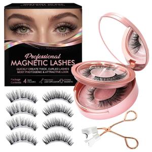 Magnetic Eyelashes, 3D Reusable Magnetic False Lashes with Applicator, Natural Look Lightweight Glue Free Fake Lashes for Daily Use