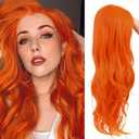 Kaneles Long Orange Curly Wavy Wigs for Women Side Part Natural Synthetic Heat Resistant Fiber Wigs for Daily Party Use