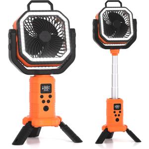 Portable Rechargeable Fan, 20000mAh Battery Powered Camping Fan | Battery Powered LED Light& Remote,4 Speeds Wind,USB, Timer,Oscillating for Travel Tent,Rv Camping Essentials -Orange, Large