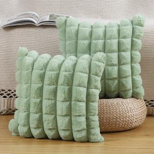 MADIZZ Plaid Faux Wool Green Throw Pillow Covers 18x18 Inch Set of 2 Super Soft Boho Pillow Covers Decorative Textured Throw Pillows for Sofa Bedroom