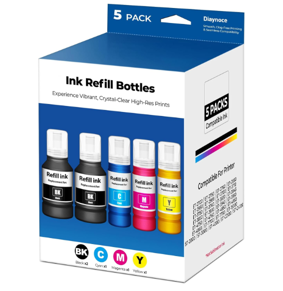 Compatible for EPT502 Ink Refill Bottles ET-2850 ET-3850 ET-3760 Replacement for EPT502 Ink (5 Pack) for ET 2850 ET 3760 ET 3850 ET-4850 ET-2760 2850 ET-4760 ET-3830 ET-2750 ET-3843 ET-15000 Printer