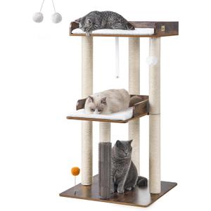 FourFurPets 43.7" Cat Tree, Modern Cat Tree Tower, Cat Tower for Indoor Cats Large Adult, Cat Condo with Scratching Post, Large Perch and Removable Pads,Rustic Brown