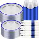 350PCS Clear and Blue Disposable Plates Set for 50 Guests, 100 Plastic Plates, 50 Cups, 50 Pre-Rolled Napkins with Plastic Cutlery for Party, Birthday, Thanksgiving, Christmas, Halloween