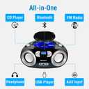 MEGATEK Portable CD Player Boombox with FM Radio, Bluetooth, USB Port, AUX Input, and Headphone Jack CD-R/CD-RW/MP3-CD Compatible, Clear Stereo Sound, Backlit LCD Display Black