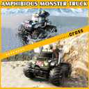 Dual Remote Control RC Car with Magic Gesture Wristband & 40+ Min Play, 1:18 Fully Submersible Waterproof All Terrain 4WD Monster Truck, Amphibious Toy Crawler Gift for Boys Girls Ages 6-12-Black