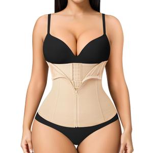 MERYOSZ Zipper Waist Trainer for Women - Mesh Corset Shapewear Tummy Control Body Shaper Waist Cincher Postpartum Girdle(Beige, Large)