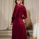 Bbonlinedress Velvet Sequin Cocktail Long Sleeve Dress for Women Velvet Vintage Wedding Guest Midi Dress (Large, Burgundy)