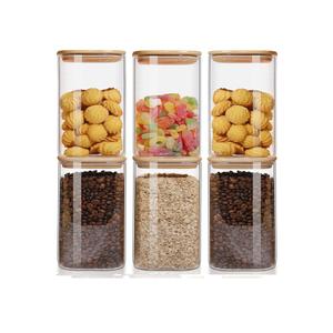 50oz Glass Food Storage Jars Set of 6,Glass Storage Containers Clear Glass Food Canister with Bamboo Lid Airtight For Serving Tea, Coffee, Flour, Sugar, Candy, Cookie, Spice and More (Square)