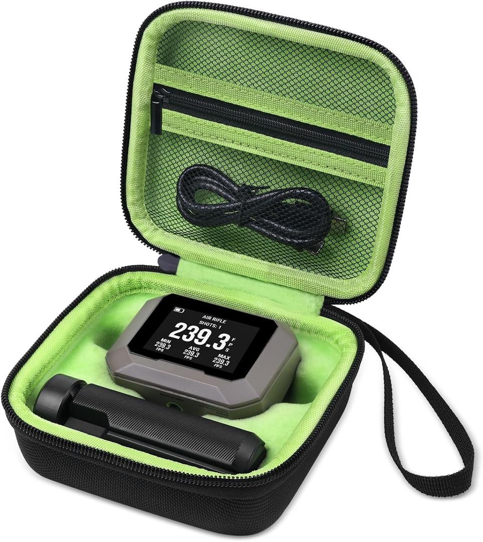 Carrying Case for Garmin Xero C1 Pro Chronograph Ballistic Range Shooting, Custom-Insert Storage Holder with Mesh Pocket for USB Cable, Charging Adapter (Green)