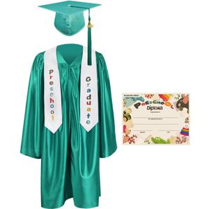 GraduationMall Preschool Graduation Cap Gown Stole Package with 2025 Tassel, Certificate (Medium, Emerald)