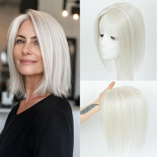 JANATOUCH Hair Toppers For Women Platinum Blonde Color Real Human Hair Natural Looking Toppers HairPieces For Women Solve Slightly Hair Loosing