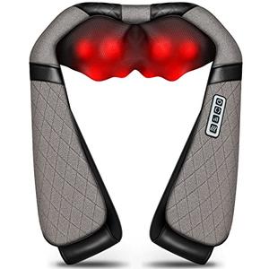 Blue Elf Shiatsu Electric Neck Back Massager Pillow 3D Kneading with Heat for Shoulder, Lower Back, Foot, Leg Muscles Pain Relief Relax in Car Office and Home (Gray)