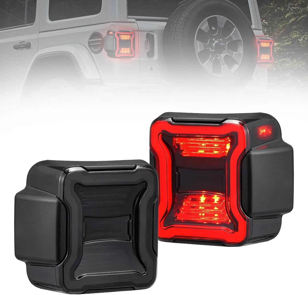 FIERYRED Smoked LED Tail Lights Compatible with 2018-2025 Jeep Wrangler JL Reverse Light Turn Signal Lamp Running Lights