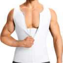 TAILONG Men Compression Shirt for Body Slimming Tank Top Shaper Tight Undershirt Tummy Control Girdle (Medium, White)