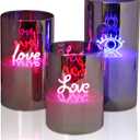 Black Glass Flameless Pillar Candles,LED Fake Candles Battery Operated Set of 3(Love and Eye)