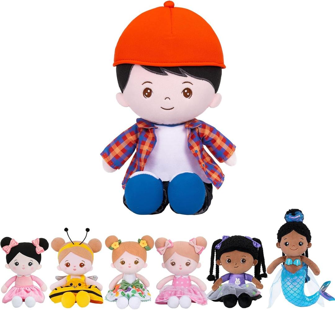 OUOZZZ Soft Baby Doll for Boys Girls - My First Baby Doll Birthday Gifts for Boys Girls Plush Rag Dolls Red Hat Toy for Toddlers Kids Infants 15" (C-carl03)