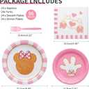 96 Pcs Minnie Tableware Set for Girl Pink Animals Theme Party Supplies With Gold Foil Decorations, Paper Plates, Napkins, Forks - Serves 24 Guests