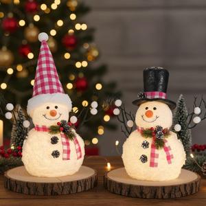 2 x 2 Pack Christmas Table Decorations, 14" Lighted Plush Snowmen FigurinesPastel Christmas Ornaments, Light Up Snowman Holiday Present, Battery Operated Xmas Gifts Indoor Tabletop Ornaments