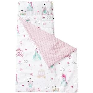 david's kids Toddler Nap Mat with Removable Pillow and Minky Fleece Blanket, Ultra Soft Slumber Bags for Girls, Perfect for Preschool, Daycare, Kids Sleeping Bags with Rollup Design, 50"x20", Princess