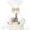 Geelin Bride Gift Basket with Cellophane Wrap Set Bride Gear with Bow Pearl Stickers 12 x 8 x 5'' Woven Basket with Handles for Bridal Shower Gifts Wedding Bachelorette Bride Gifts