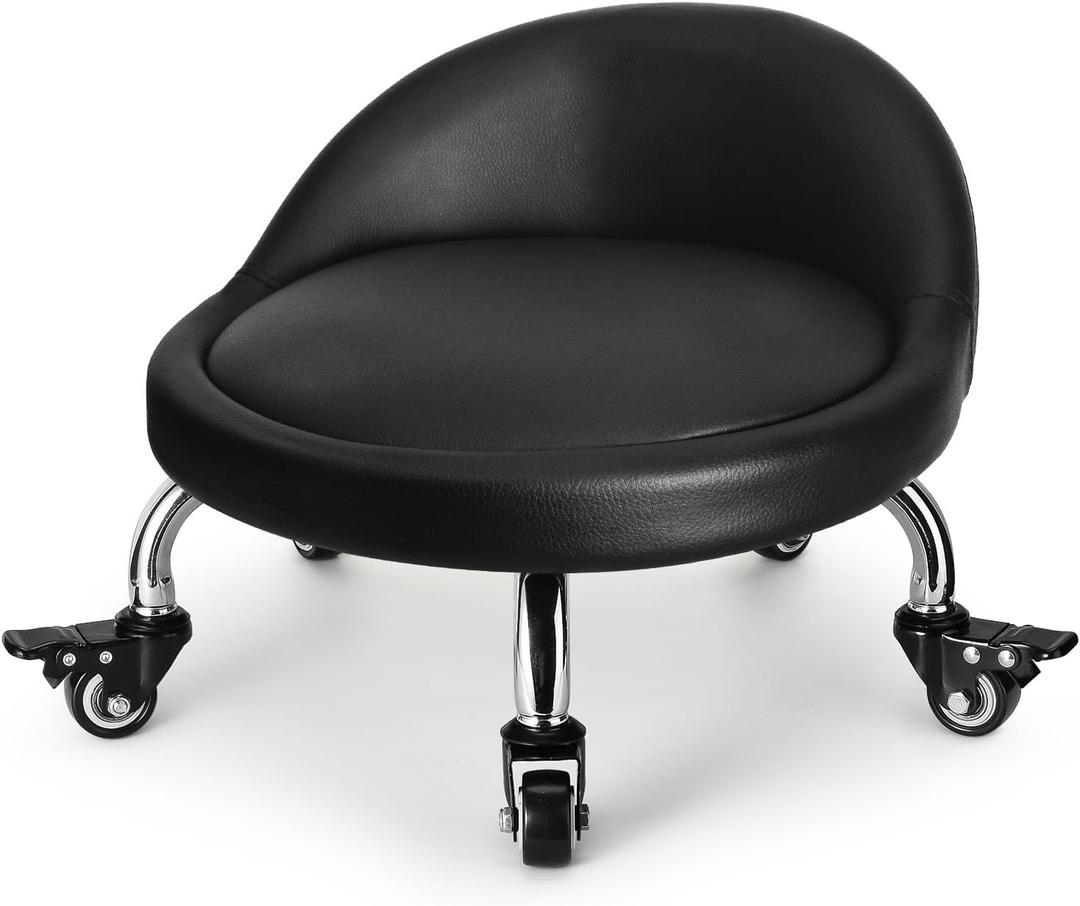 FLOLXNB Low Height Rolling Stool,Low Stool Chair with Back,Low Roller Seat Stool Chair,Rolling Stool for Home Office Garage Shop,M, Medium
