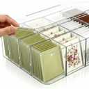 16 Compartment Acrylic Tea Bag Organizer with Lid - Stackable Clear Storage Box for Countertop, Pantry & Cabinet | BPA-Free Dustproof Container for Tea Packets, Coffee Pods, Sugar & Condiment Packets