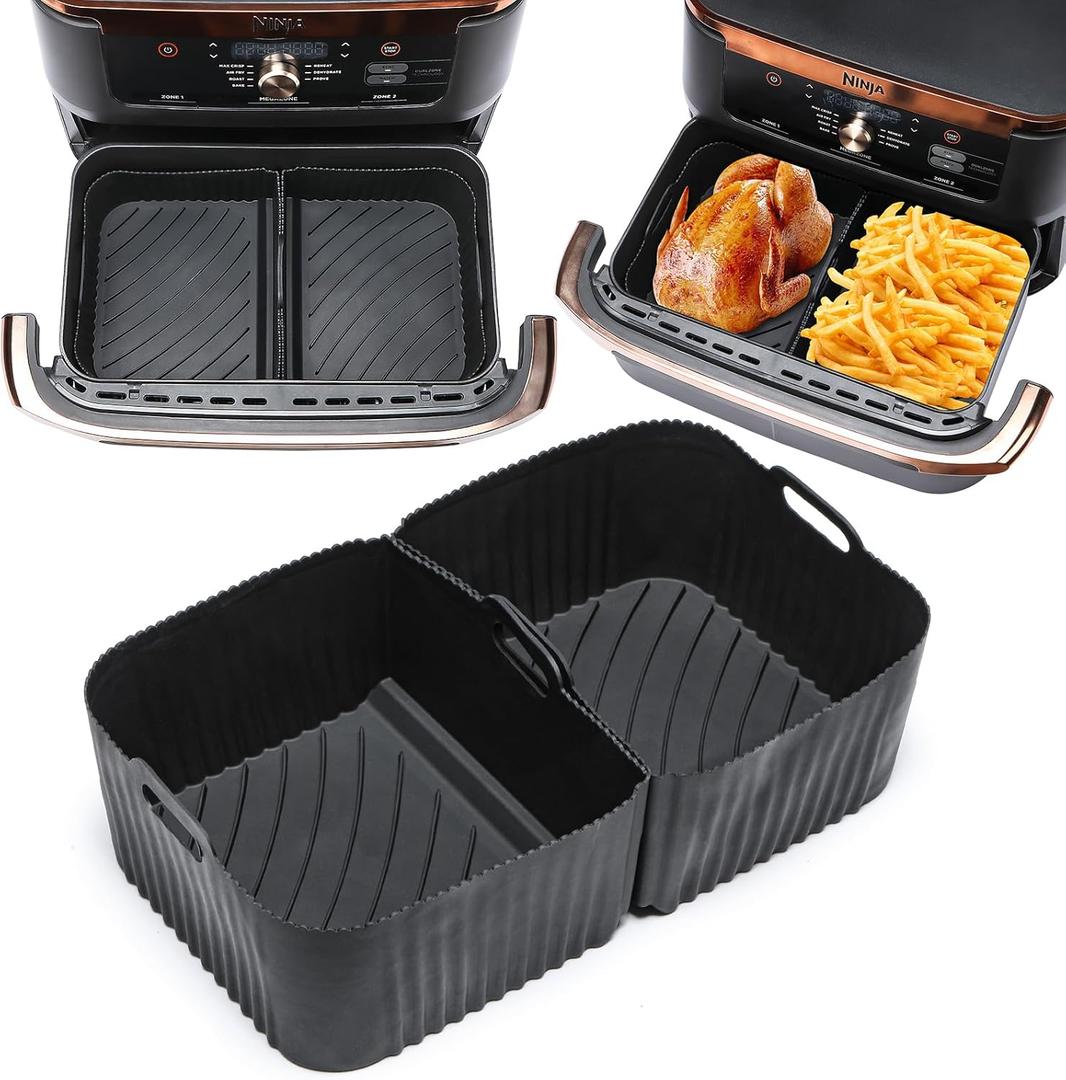 Air Fryer Silicone Liners for Ninja DZ071 7qt Megazone/instant Versazone 9qtReusable Air Fryer Accessories BPA Free Platinum Silicone Air Fryer Basket Liners, Rectangle Dual Liners(2 PCS)