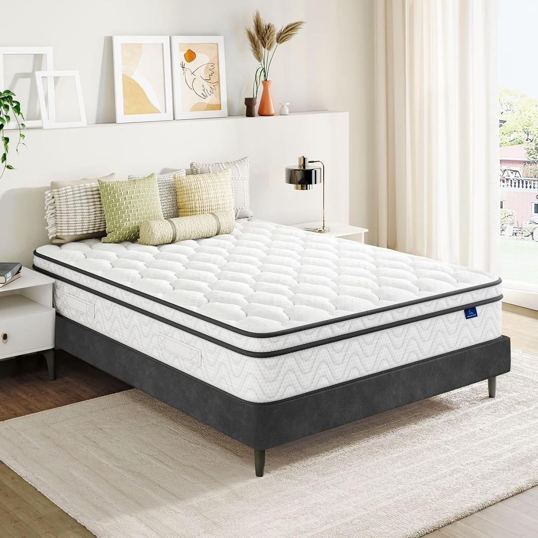 Vesgantti Queen Mattress, 10 Inch Hybrid Mattress in a Box with Memory Foam & Pocket Spring, Ergonomic Design for Pressure Relief, Medium Firm Feel,60"*80"*10"