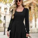 MixShe Women's Fall Dresses 2025 Square Neck Long Sleeve Winter Dress (Black, S)