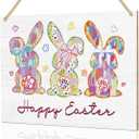 Happy Easter Decorations for Home Wall Easter Bunny Decor for Front Door Porch Cute Easters Bunny Sign for Outside 8 x 10 inches