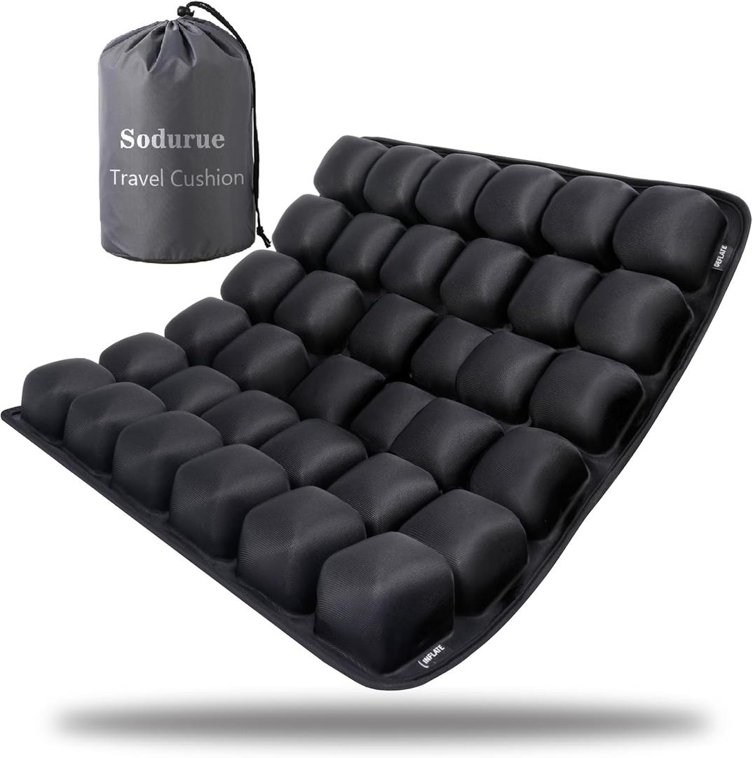 Sodurue Travel Cushion Airplane Seat,Airplane Seat Cushion for Long Flights,Press Type Air Inflatable Wheelchair Seat Cushion for Car,Office,Stadium,Ergonomic Comfort Support,Heavy Duty (36 Air Bag)