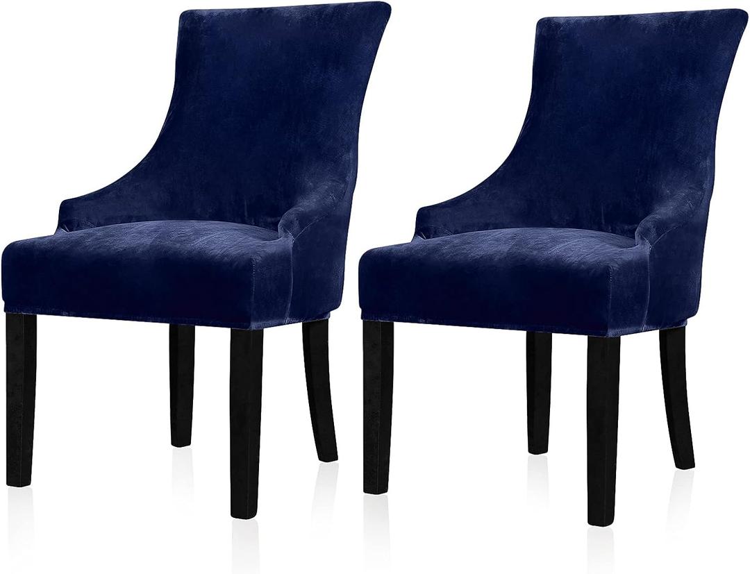Lellen Velvet Stretch Wingback Chair Cover Slipcover - Reusable Protector Cover for Dining Room Banquet Home Decor etc Machine Washable Hand Washable (Navy, 2PC)