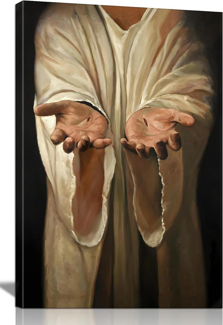 Framed Jesus wall art The Hand of God Christ Religion Canvas The Jesus Hand Wall Decor Bible Pictures Posters Prints Paintings for Living Room Bedroom Church Decorations 24x16 Inch Ready to Hang
