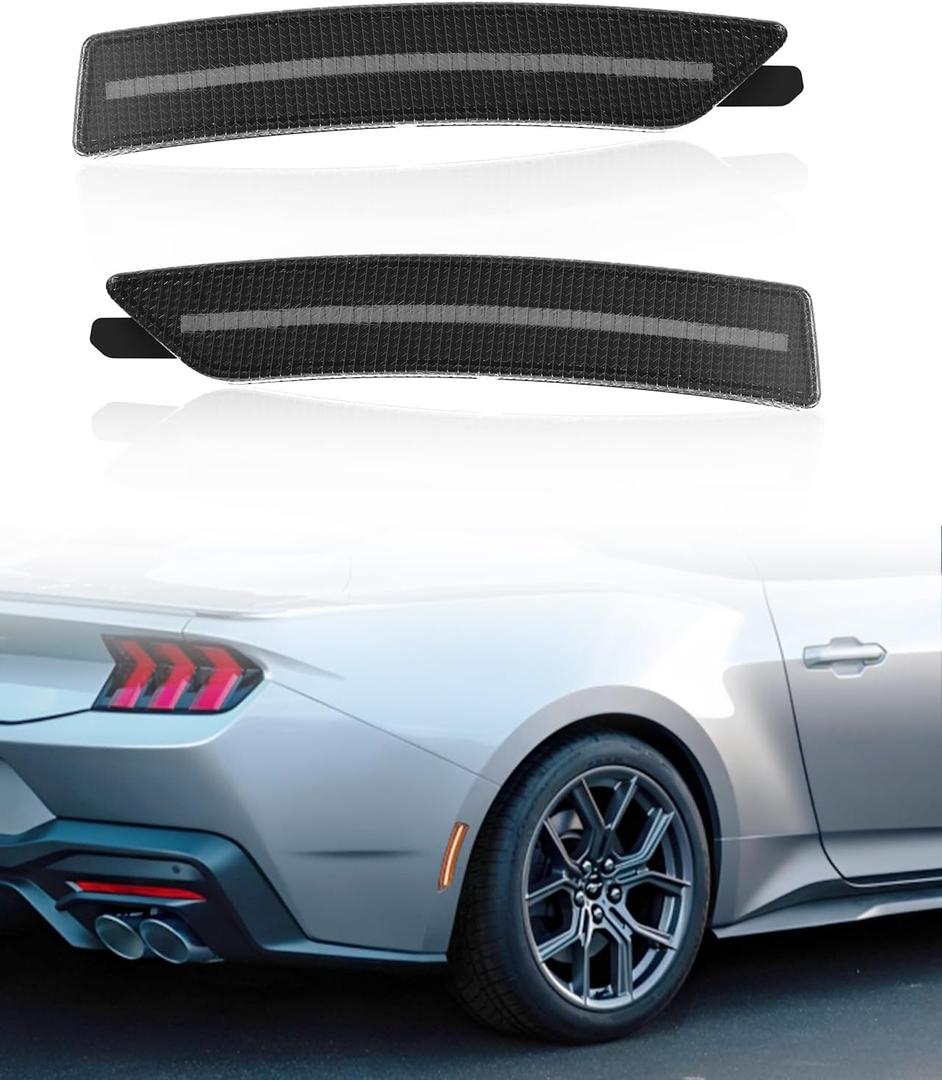 Rear Red LED Side Marker Lights for Ford Mustang 2024+, Smoke Lens Side Reflectors Lamps for Mustang Gen7/S650 2024 2025 Accessories(Rear,2PCS)