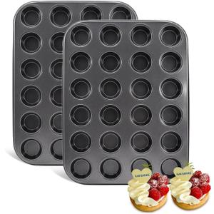2 Pack Premium Bakeware 24-Cup, Mini Muffin Pan, Dishwasher Oven Safe (Black, Steel)