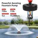 Pond Fountain Aerator, 1HP 110V 750W 15000 GPH Floating Fountain Pump with 100 FT Power Cord, 2 x 100 FT Rope, Timer, Fully Automatic Powerful Aerating Fountain for Larger Ponds, Lakes