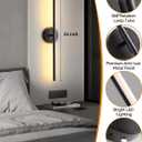 Battery Operated Wall Sconces Set of 2, Modern Wireless Wall Lights with Remote & Touch Control, 24 Inch Black Dimmable Rechargeable LED Sconce with 3 Colors & Timer for Bedroom, Living Room, Hallway