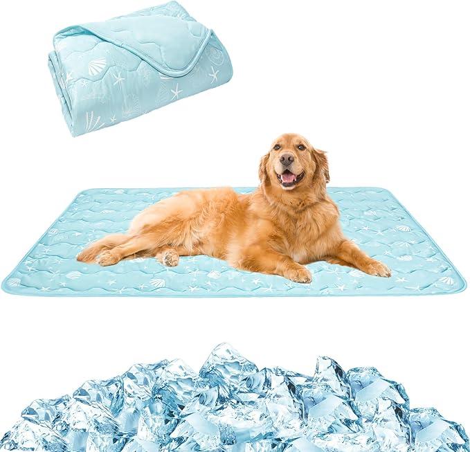 NACOCO Pet Summer Cooling Blanket - 35.4" x 49.2" Double-Sided Mat Dog Puppy Self Cat Pad Bed Cover for Home Outdoor Sofa Sleeping Washable Portable Lightweight Small Medium Large(Blue,M)