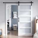 36x80 Inch Glass Sliding Barn Door Slab and 6.6ft Hardware Kit Included, 5 Frosted Glass, LVL Wood Panel Covered with White Water-Proof Scratch-Proof PVC Surface, Simple DIY Assembly